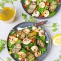 Grilled Shrimp over Greek Salad
